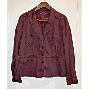 Sonoma Women's XL Utility Jacket Purple Field Coat Pockets Cotton Stretch Grunge